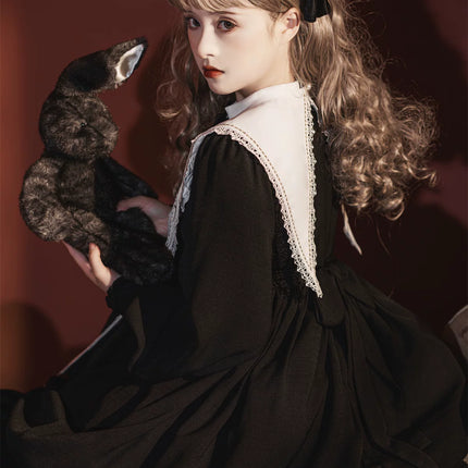Long-sleeved Lolita princess dress, black, gothic and classical style
