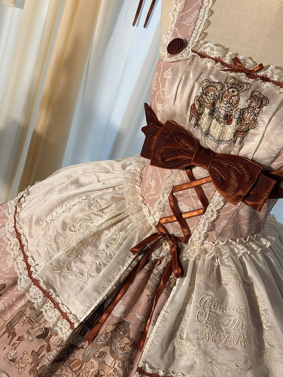 Lolita Bear Castle Doll-like True Waist JSK Jumper Dress