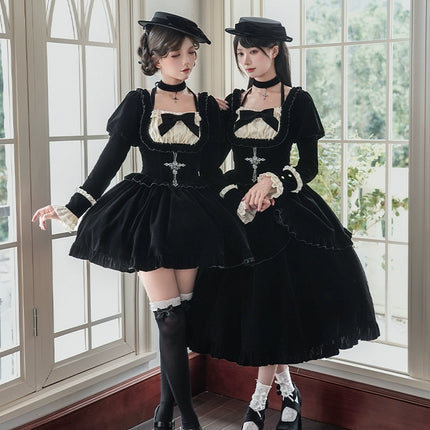 Square Neck Waist Boned Velvet OP Lolita (Gemini Winter Collection)