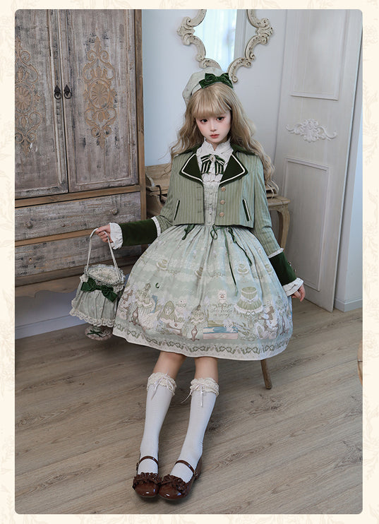 Whimsical Floral Lolita Dress – Tiered Skirt with Detachable Bows & Crisscross Ribbon Details