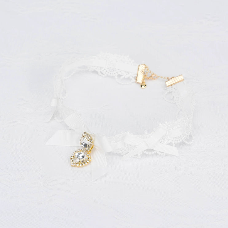 Edgy Punk Style Elaborate Double-Layer Necklace with Pearls and Gemstone Choker Lolita Collarbone Chain