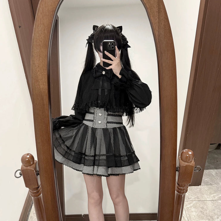 Tiered Black Skirt with Sweet Bows: Delicate & Charming Lolita - style
