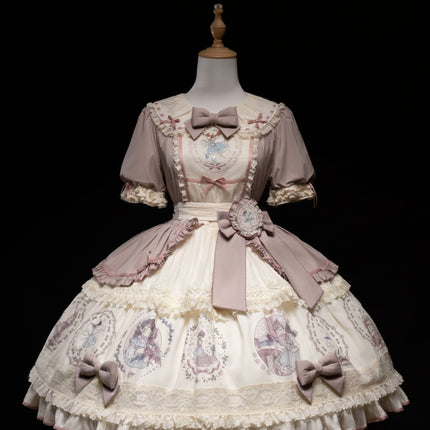 S-2XL Classic Doll-Inspired OP Lolita Dress with Lace Trim and Bow Accents - Available in Lavender, Matcha Green, and Pink