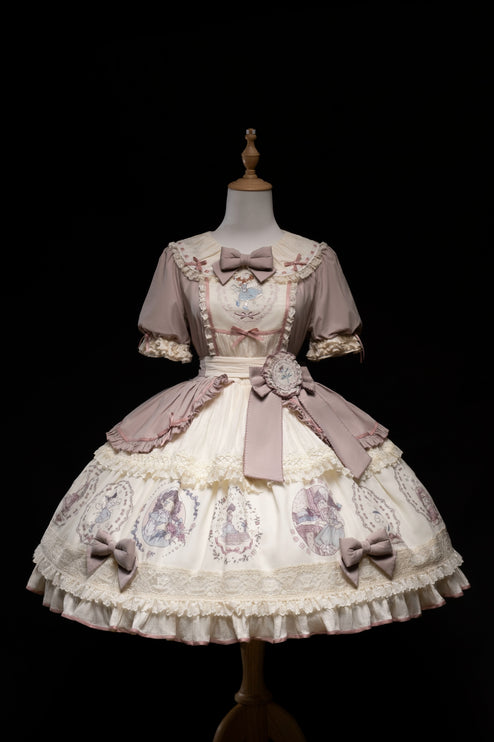 S-2XL Classic Doll-Inspired OP Lolita Dress with Lace Trim and Bow Accents - Available in Lavender, Matcha Green, and Pink