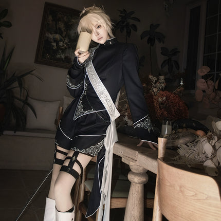 Vintage Dark Gothic Prince-style Suit with Suspenders and Shorts — Dashing and Handsome