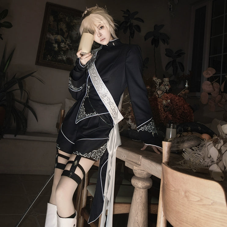 Vintage Dark Gothic Prince-style Suit with Suspenders and Shorts — Dashing and Handsome