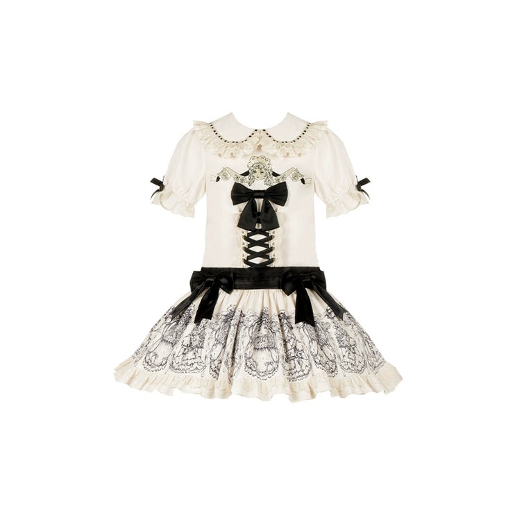 [Doll's Night OP] Original Design Doll-Style Lolita Dress with Embroidered Doll Print - Twin Version Set