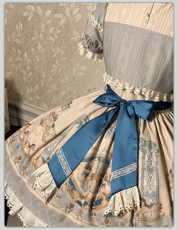 Elegant Cream Floral Lolita OP Dress with Detachable Apron - Multiple Colors Available