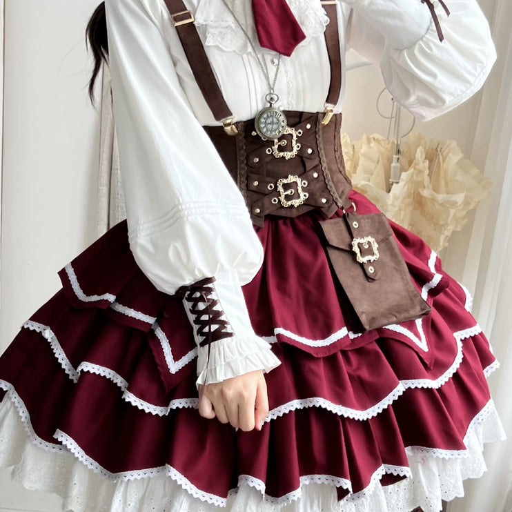 Punk Vintage Christmas Little Red Riding Hood Magical Princess Lolita Dress (Set)