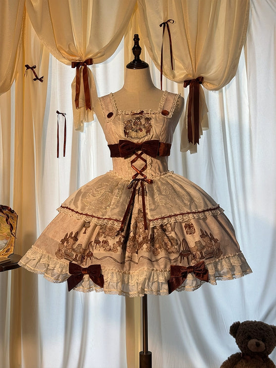 Lolita Bear Castle Doll-like True Waist JSK Jumper Dress