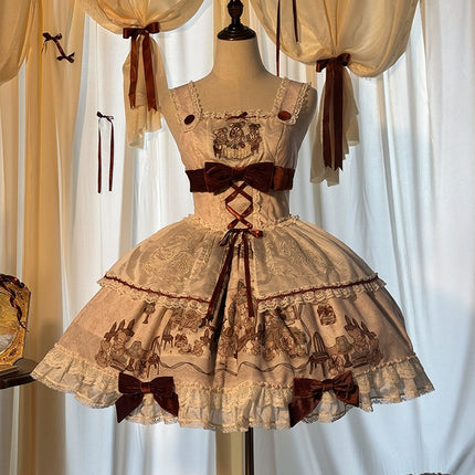 Lolita Bear Castle Doll-like True Waist JSK Jumper Dress