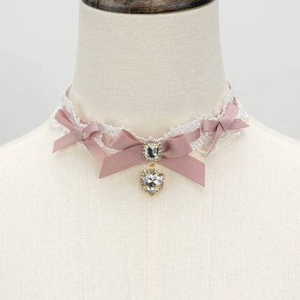 Edgy Punk Style Elaborate Double-Layer Necklace with Pearls and Gemstone Choker Lolita Collarbone Chain