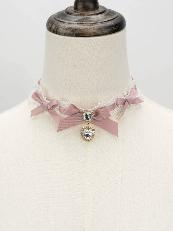 Edgy Punk Style Elaborate Double-Layer Necklace with Pearls and Gemstone Choker Lolita Collarbone Chain