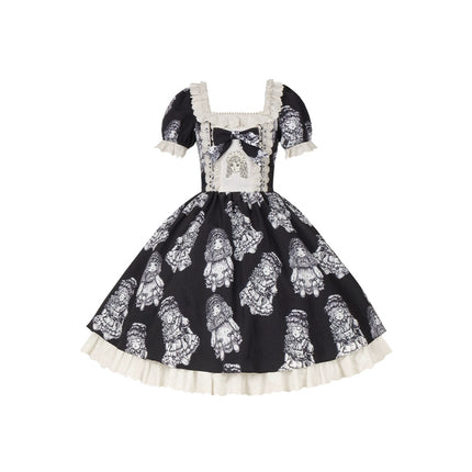 [Doll's Night OP] Original Design Doll-Style Lolita Dress with Embroidered Doll Print - Twin Version Set