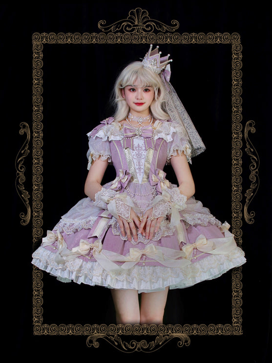 Girls' Anniversary Court Retro Dress with Lace Trims