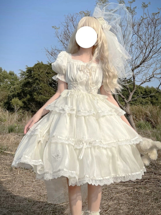 Summer Short-Sleeve Wedding OP Dress Slimming Lolita Dress Elegant Gothic