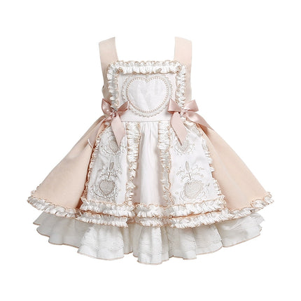 Enchanted Pastel Girls' Lolita Dress with Heart Embroidery and Ruffled Skirt