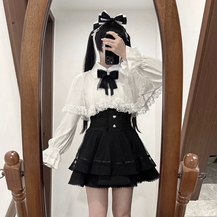 Tiered Black Skirt with Sweet Bows: Delicate & Charming Lolita - style