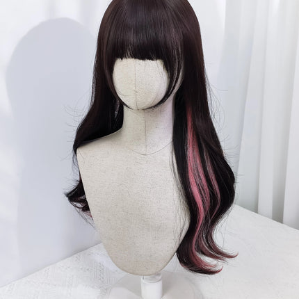 Idol Pink Side-Dye Long Curly Wig Daily Punk Kei Lolita