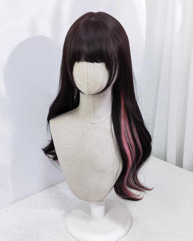 Idol Pink Side-Dye Long Curly Wig Daily Punk Kei Lolita