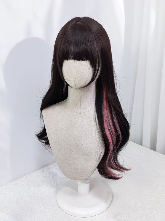 Idol Pink Side-Dye Long Curly Wig Daily Punk Kei Lolita