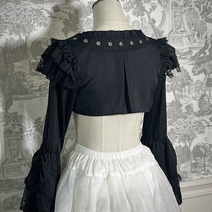 Elegant Gothic Lolita Jacket with Ruffled Trims and Button Details - Multiple Colors Available