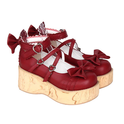 Charming Chunky Platform Lolita Shoes with Bow - details & Heart - buckles