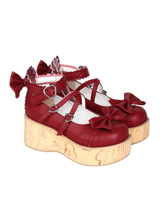 Charming Chunky Platform Lolita Shoes with Bow - details & Heart - buckles
