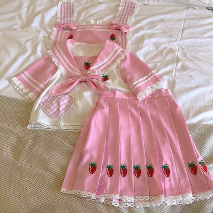 Authentic Lolita Uniform Lolita JK Skirt Strawberry Schoolgirl Outfit