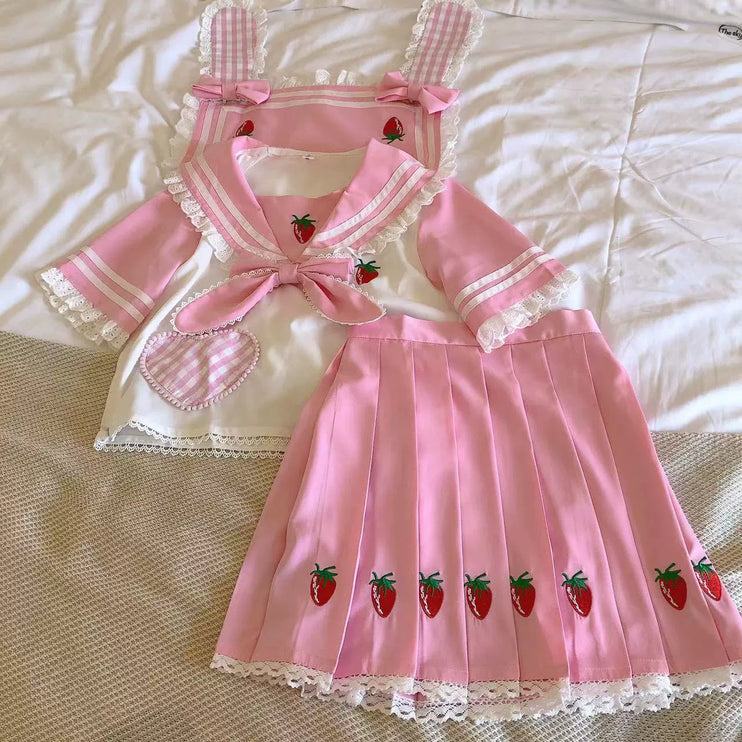 Authentic Lolita Uniform Lolita JK Skirt Strawberry Schoolgirl Outfit