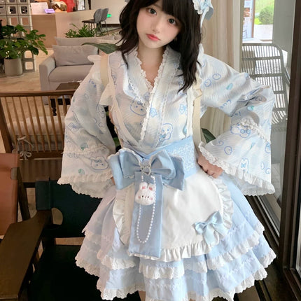 Colorful Fairy Tale Lolita Dress with Embroidery Details and Ruffled Skirt