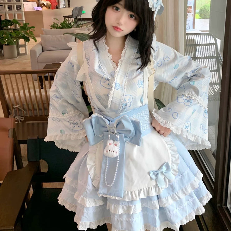 Colorful Fairy Tale Lolita Dress with Embroidery Details and Ruffled Skirt
