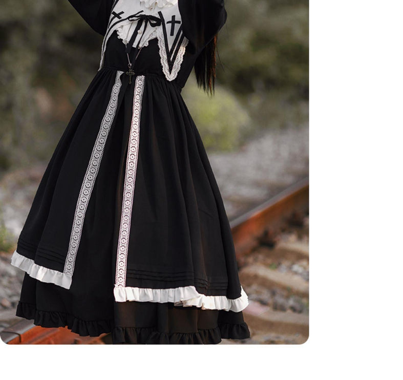 Vintage Checkered Lolita Dress - Black and White Ensemble