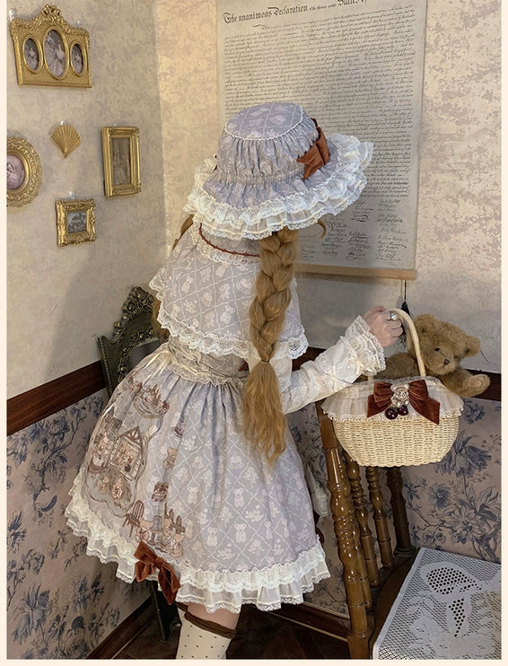 Lolita Bear Castle Doll-like True Waist JSK Jumper Dress