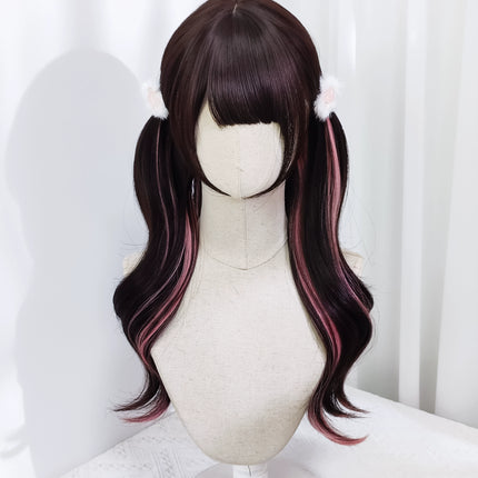 Idol Pink Side-Dye Long Curly Wig Daily Punk Kei Lolita