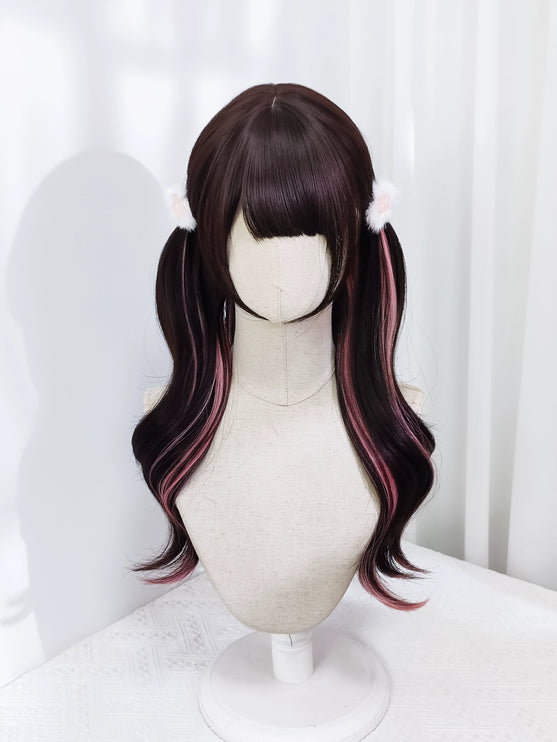 Idol Pink Side-Dye Long Curly Wig Daily Punk Kei Lolita