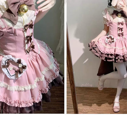 Whimsical Lolita Dress with Ruffled Skirt and Delicate Lace Trims