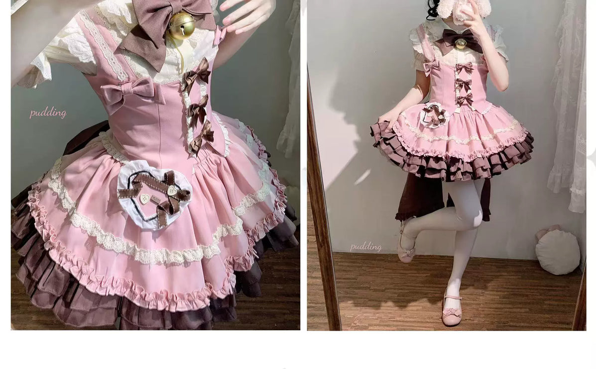 Whimsical Lolita Dress with Ruffled Skirt and Delicate Lace Trims
