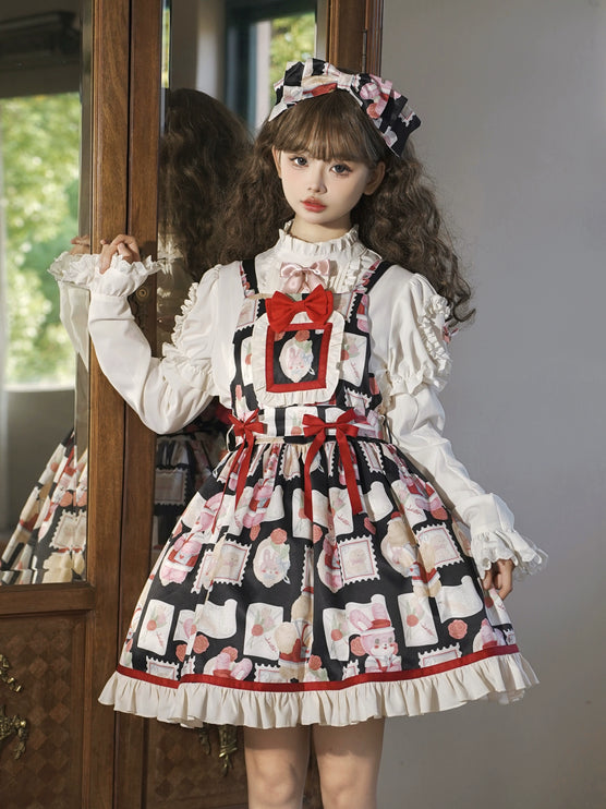 Sweet Bunny Postage Original Design Lolita High-Waist Suspender JSK