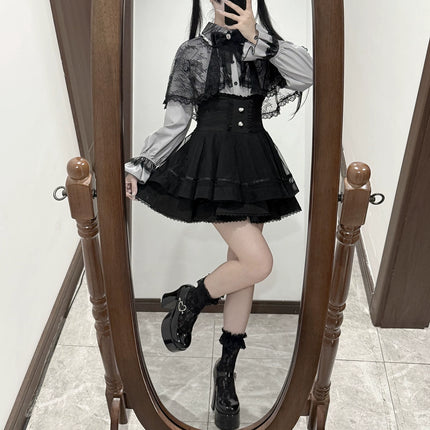 Tiered Black Skirt with Sweet Bows: Delicate & Charming Lolita - style
