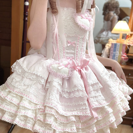 Whimsical Pastel Lolita Dress with Embroidered Animal Motifs and Ruffled Skirt