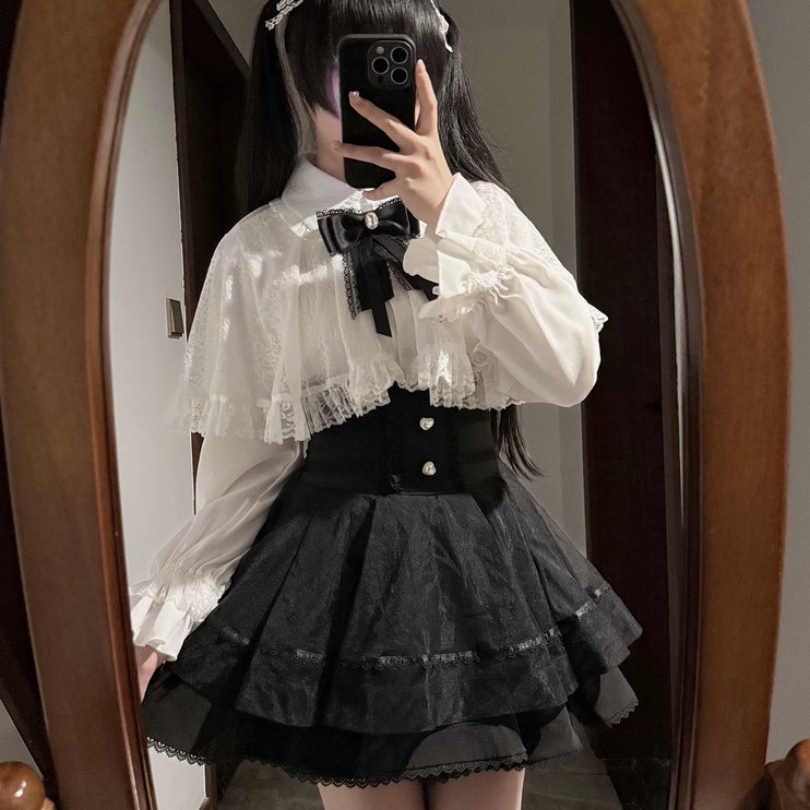 Tiered Black Skirt with Sweet Bows: Delicate & Charming Lolita - style