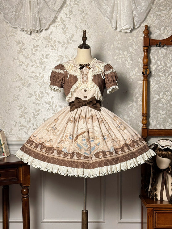 Elegant Cream Floral Lolita OP Dress with Detachable Apron - Multiple Colors Available