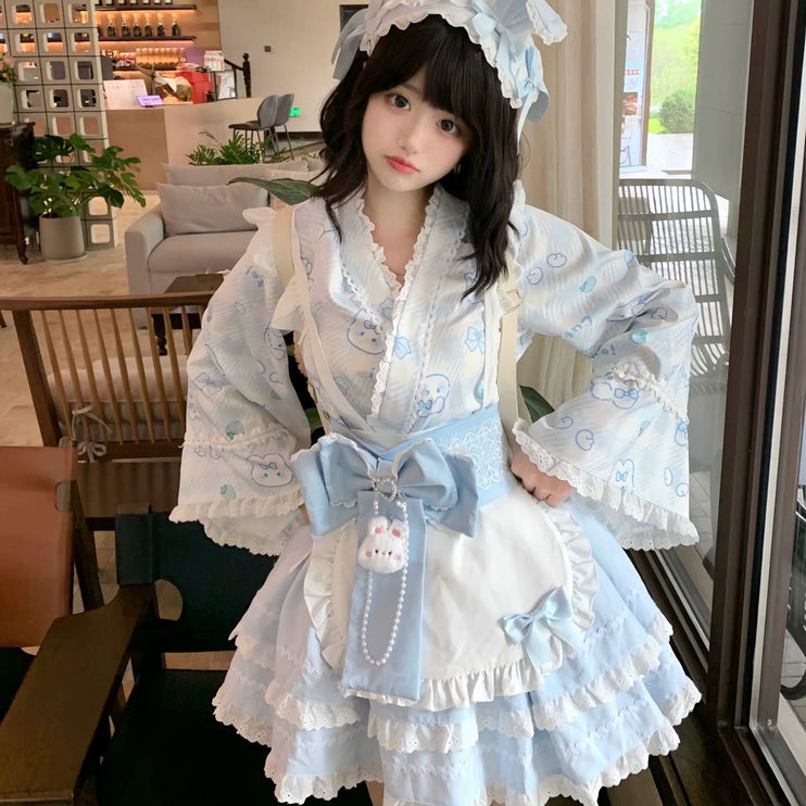 Colorful Fairy Tale Lolita Dress with Embroidery Details and Ruffled Skirt