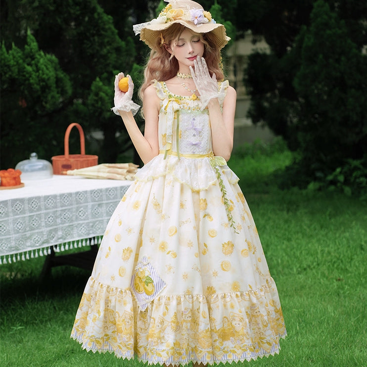 Country Girl's Dream: Sweet Lolita Strapless Dress with Lemon Prints