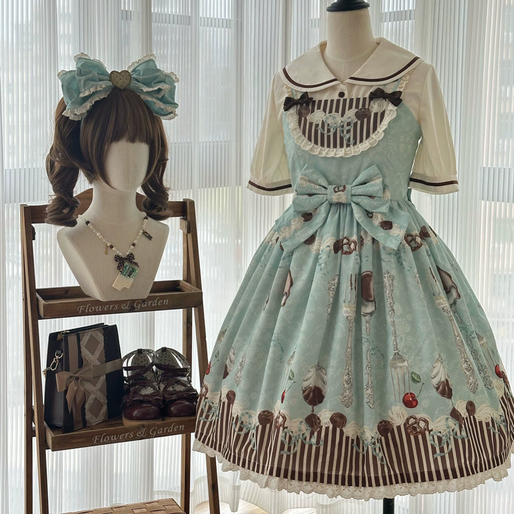 Sweet Dessert-Inspired Lolita Dress with Adjustable Waist Bow - Classic Sweet Lolita JSK