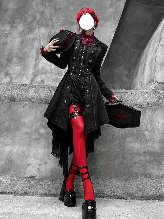 Elegant Black and White Lolita Coat - Versatile Gothic Statement Piece for Formal Events