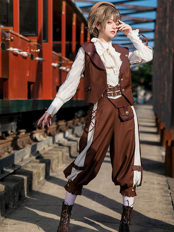 S-XL Ouji Suspenders Pants Prince Ensemble