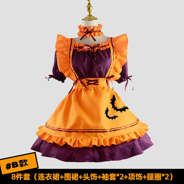 S-3XL Enchanting Halloween Lolita Maid Costume with Bat Applique and Ruffled Trim Skirt