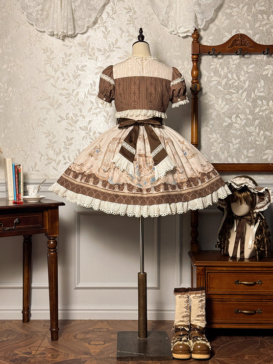 Elegant Cream Floral Lolita OP Dress with Detachable Apron - Multiple Colors Available